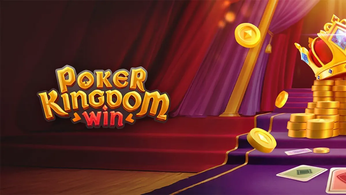 Tampilan visual slot Poker Kingdom Win dengan tema abad pertengahan dan simbol kartu remi.